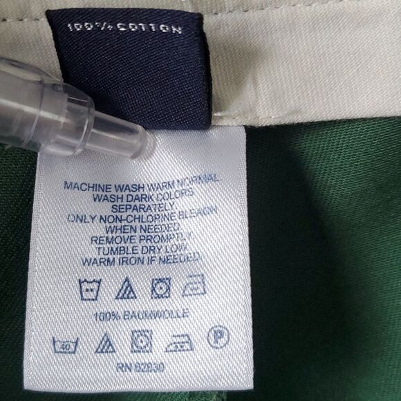 LANDS' END GREEN COTTON CHINO PANTS SIZE 36, WAIST 37, INSEAM 32 HOLIDAY (FLAWS) - Picture 5 of 11